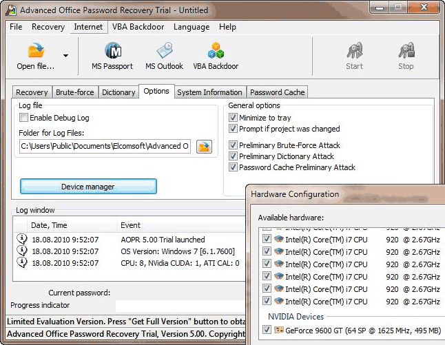 Advanced Excel 2000 Password Recovery Screenshot